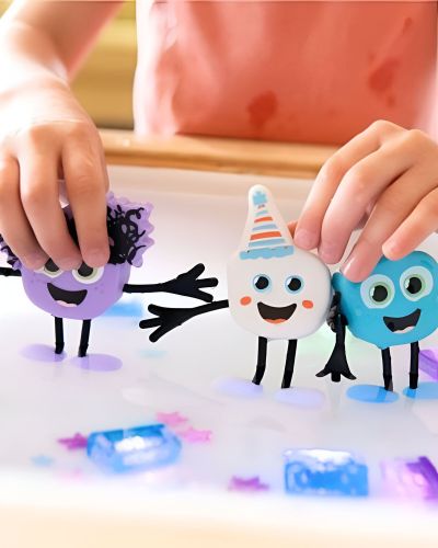 Cubos luminosos con personaje azul