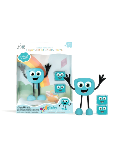 Cubos luminosos con personaje azul